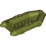 Olive green LEGO small rubber raft boat, with multiple studs visible on its flat deck surface.