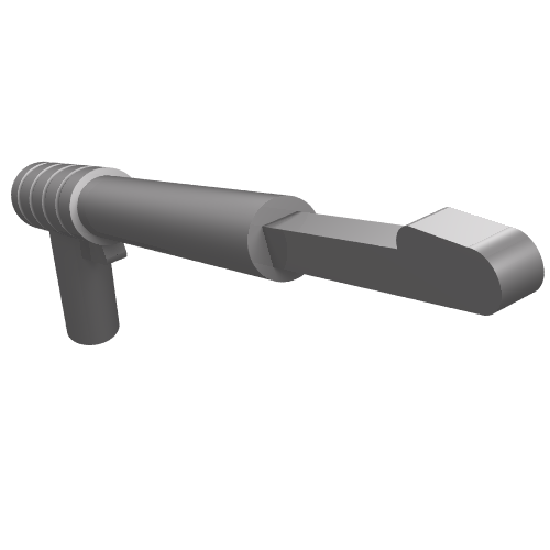 Grey LEGO Minifigure Weapon Spear Gun (30088) with a threaded end, rounded trigger, and a thin, hooked spear base.