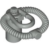 Gray LEGO minifigure breathing apparatus, scuba regulator, and air tank without bar holder, on white background.
