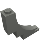 A dark grey LEGO 30099 Arch 1 x 5 x 4 Inverted brick, showing studs on both ends, viewed from an angle.