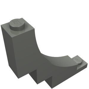 A dark grey LEGO 30099 Arch 1 x 5 x 4 Inverted brick, showing studs on both ends, viewed from an angle.