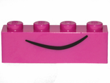 LEGO 3010pb261 magenta 1x4 brick with four studs and a black curved line forming a mouth