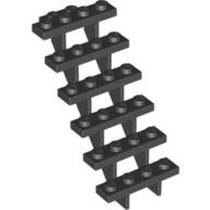 Black LEGO stairs piece, 7 steps with 4 studs each, straight open design, studs on top of each step.