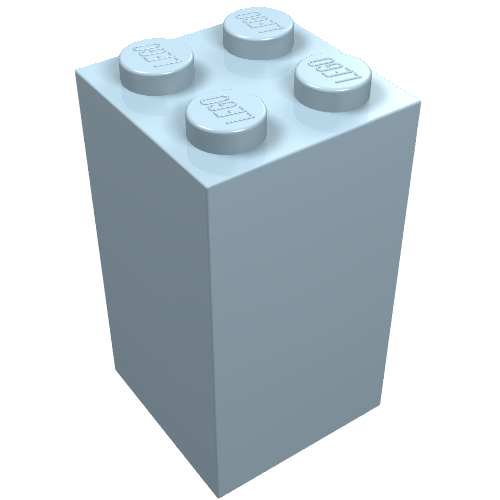 Light blue LEGO 30145 brick 2x2x3, angled view showing four studs with 'LEGO' text, on a white background.