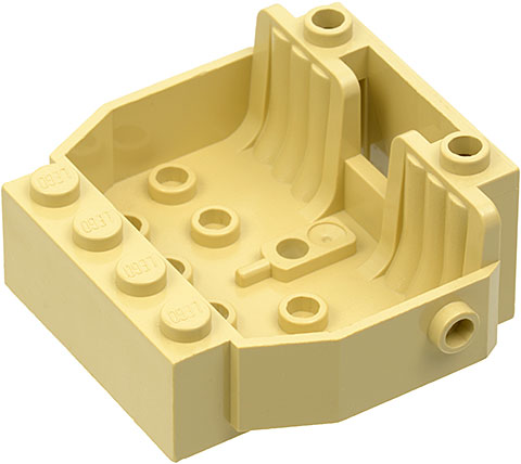Tan LEGO 30149 vehicle base 6x5x2 with two integrated seats, various studs and connection points on top and sides.