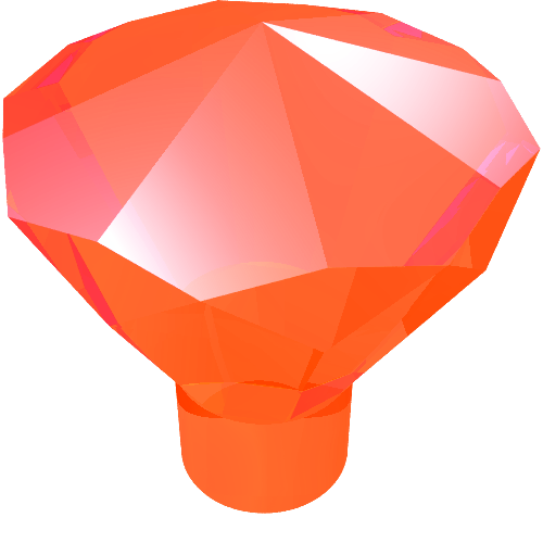 A transparent orange LEGO Rock 1 x 1 Jewel 24 Facet piece, showing its faceted top and cylindrical base.