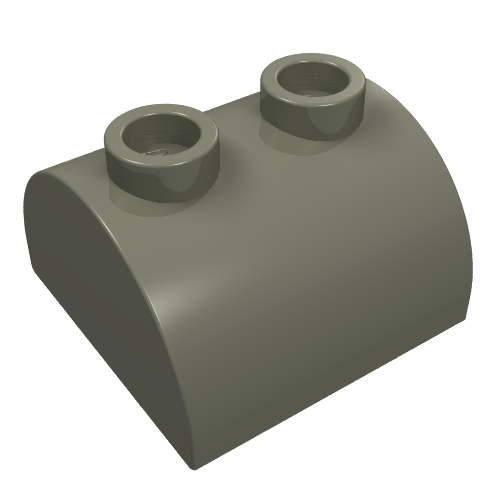 Dark gray LEGO 30165 curved slope 2x2 brick with two hollow studs.