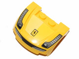 Yellow LEGO curved vehicle front mudguard with printed headlights, dark bluish gray stripe grille, and Ferrari logo from set 30194.