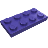 A single purple LEGO 2x4 plate with eight studs, viewed from a slight angle against a white background.