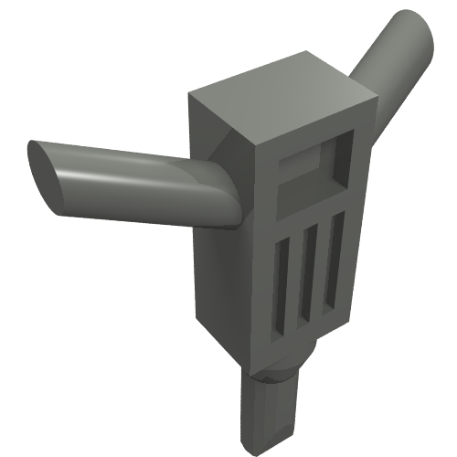 Dark gray LEGO Minifigure Utensil Tool 30228, a motor hammer/jackhammer, with angled pipes and a shaft.
