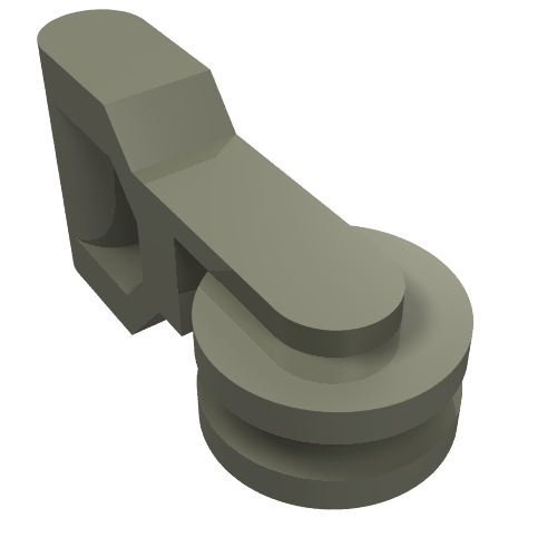 Gray LEGO minifigure zipline trolley with handle and double pulley wheel.