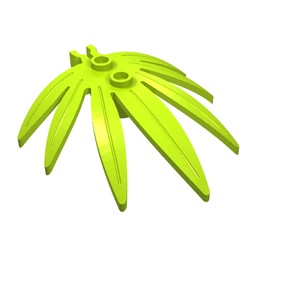 Lime green LEGO Plant Leaves 6 x 5 Swordleaf with Split U Clip Thick, piece 30239, on a white background.