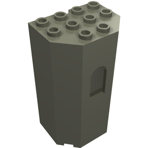 Dark gray LEGO 30246 Panel 3 x 4 x 6 Turret Wall with Window, showing studs on top and an arched opening.