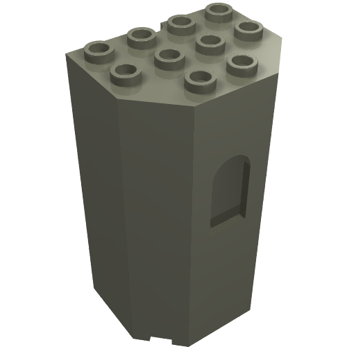 Dark gray LEGO 30246 Panel 3 x 4 x 6 Turret Wall with Window, showing studs on top and an arched opening.
