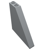 Grey LEGO brick, Slope 55 6 x 1 x 5, part 30249, featuring an angled shape and two connection studs.
