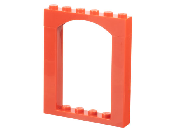 Orange LEGO Arch 1 x 6 x 6 (30257c01) brick standing upright on a white background.