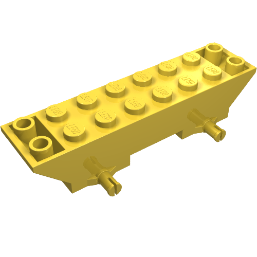 Yellow LEGO 2x8x1 1/3 Vehicle Base 30277 with 12 studs on top and two side axle connectors.