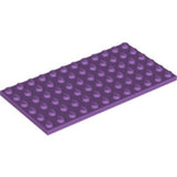 Purple LEGO 6x12 plate viewed at an angle, showing its studded surface on a white background.