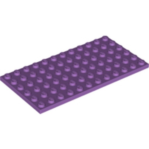 Purple LEGO 6x12 plate viewed at an angle, showing its studded surface on a white background.