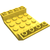Yellow LEGO Inverted Slope 45 6x4 Double with 4x4 Cutout part, showing studs on top and inverted sloped edges.