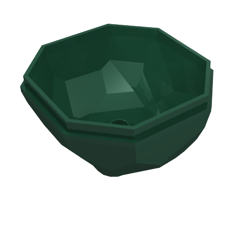 Dark green octagonal LEGO rock boulder bottom piece, 30294, with a hollow interior and a small hole.