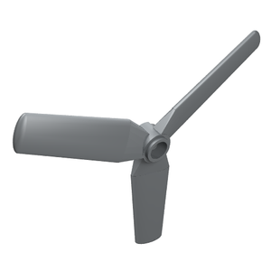 A grey LEGO 3-blade propeller, part 30332, with smooth, rounded blades.