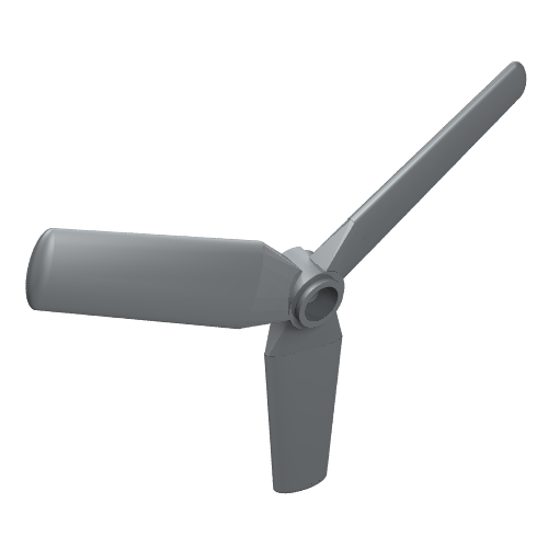 A grey LEGO 3-blade propeller, part 30332, with smooth, rounded blades.