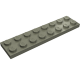 A single grey LEGO Plate 2 x 8, viewed from an angled perspective against a white background.