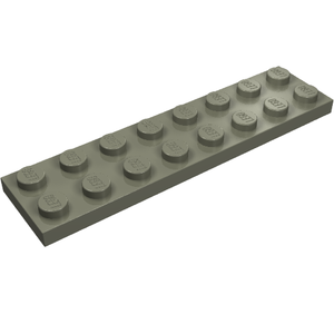 A single grey LEGO Plate 2 x 8, viewed from an angled perspective against a white background.