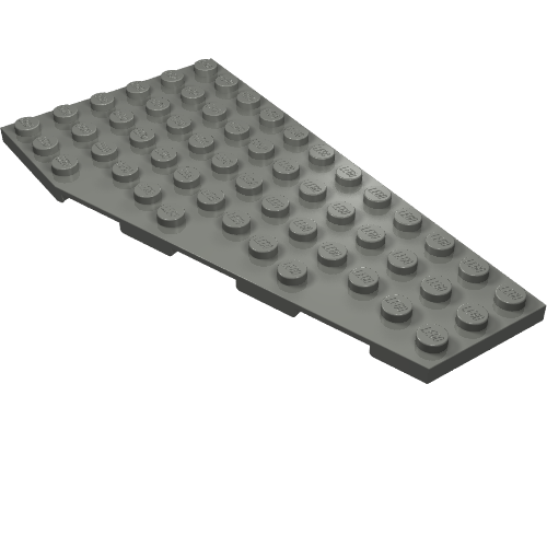A dark gray LEGO 30356 Wedge, Plate 12 x 6 Right, angled from top left to bottom right on a white background.