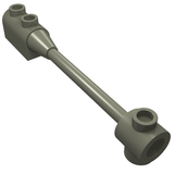 A gray LEGO Bar 1 x 8 with a 1 x 2 curved top brick end and another end with a round hole and single stud.