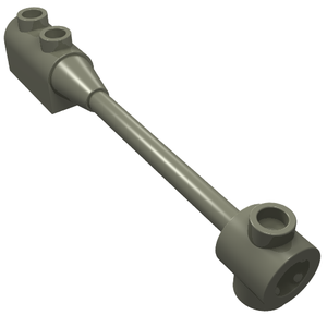 Dark stone grey LEGO Bar 1x8 with a brick 1x2 curved top end and axle holder, viewed at an angle.