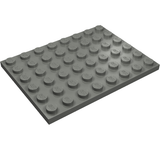 Grey LEGO 3036 Plate 6x8, a single rectangular building brick with visible studs, angled view.