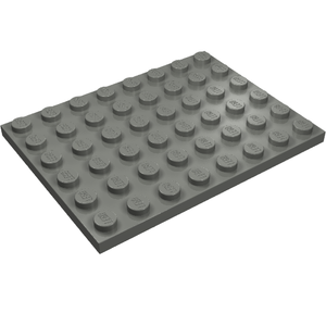 Grey LEGO 3036 Plate 6x8, a single rectangular building brick with visible studs, angled view.