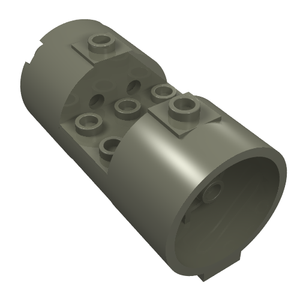 Dark gray LEGO part 30360, a horizontal cylinder with multiple internal studs and external stud connections.