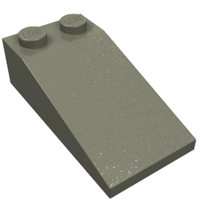 A grey LEGO 30363 Slope 18 4 x 2 brick, featuring two studs with 'LEGO' embossed, viewed from an angled perspective.