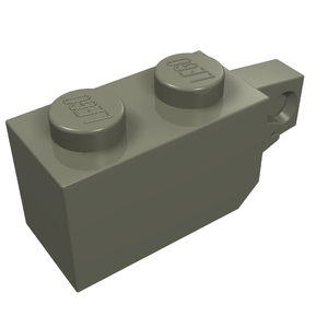 A grey LEGO 30364 Hinge Brick 1 x 2 Locking with 1 Finger Vertical End on a white background, showing studs.