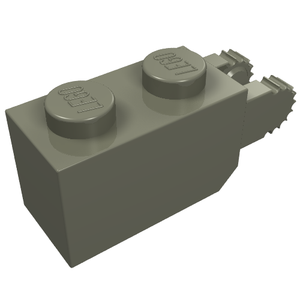 Dark grey LEGO Hinge Brick 1x2 Locking with 2 Fingers Vertical End (30365), showing studs and geared hinge.