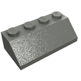 Gray LEGO Slope 45 2x4 brick, part 3037, with four studs showing the LEGO logo, on a white background.