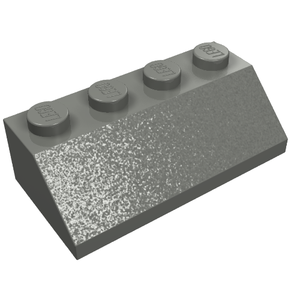 Gray LEGO Slope 45 2x4 brick, part 3037, with four studs showing the LEGO logo, on a white background.