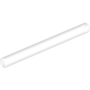 White LEGO 30374 Bar 4L, a cylindrical piece often used as a lightsaber blade or wand, on a plain background.