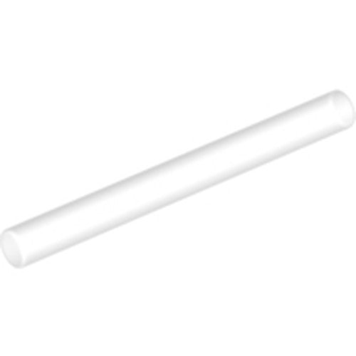 White LEGO 30374 Bar 4L, a cylindrical piece often used as a lightsaber blade or wand, on a plain background.