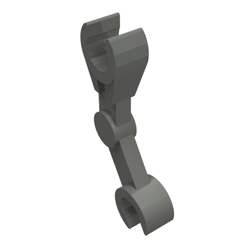 A single dark grey LEGO mechanical arm, featuring a top clip and a bottom C-clip connector, used for Battle Droids.