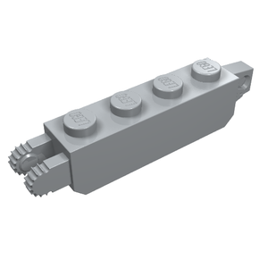 Gray LEGO 30387 Hinge Brick 1x4 locking, with a single toothed finger end and hinge pin hole.