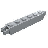 A light gray LEGO 30388 Hinge Brick 1x6 with six studs, featuring one single and one double vertical finger end.