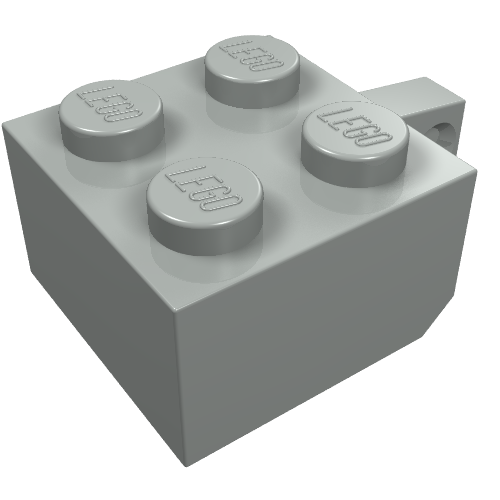Light gray LEGO 30389a Hinge Brick 2 x 2 Locking with 1 Finger Vertical without Axle Hole, isolated on white.