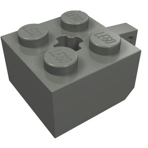 Dark gray LEGO 30389b Hinge Brick 2x2 Locking with 1 Finger Vertical and Axle Hole.