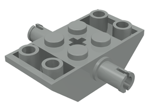 Gray LEGO 30390 inverted 4x2 double slope brick with 4 studs and two Technic pins extending from sides.