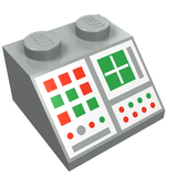 LEGO 3039p34 light gray slope 2x2 brick with computer panel pattern featuring red/green squares, a green cross, and lights.