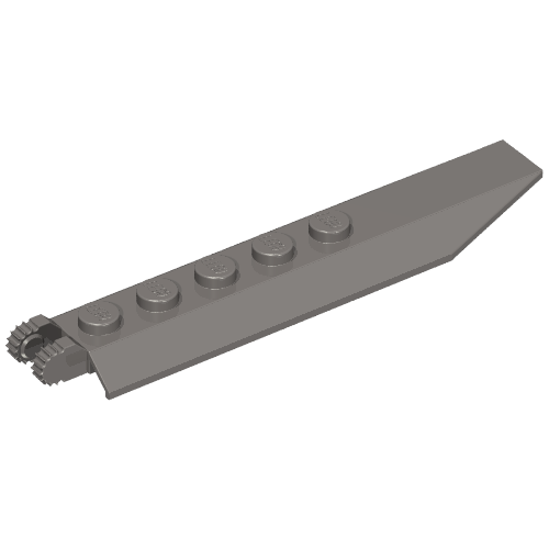 Dark gray LEGO 1x8 hinge plate with 9 teeth on one end and an angled tapered end on the other.